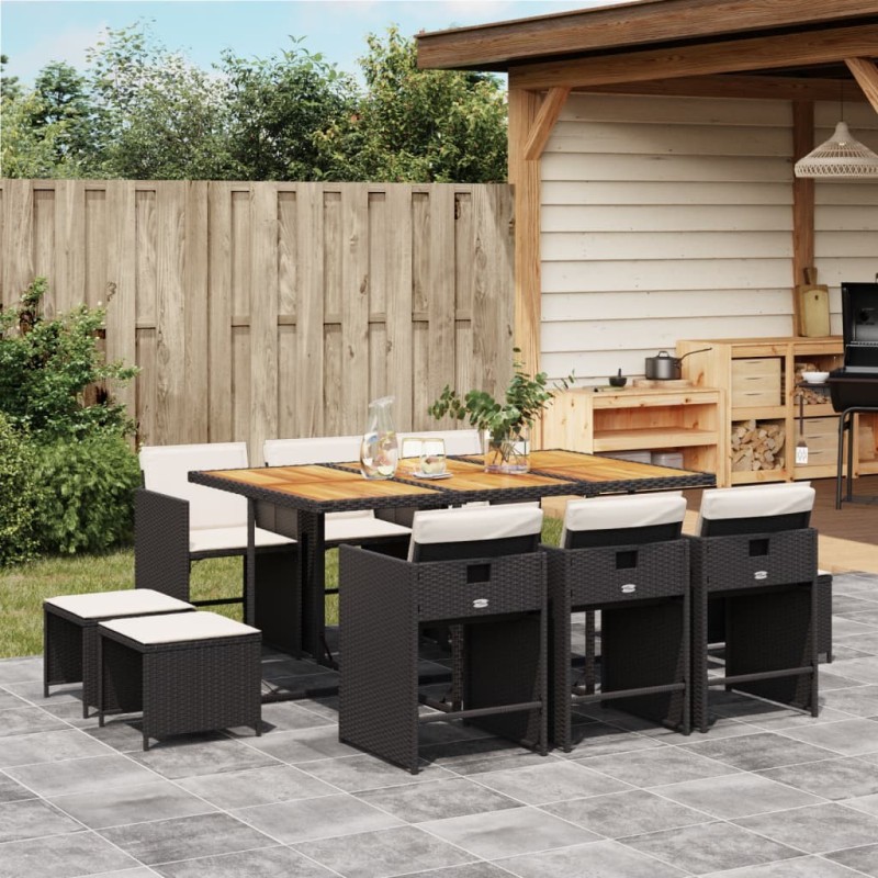 Ensemble à manger de jardin 11 pcs coussins noir résine tressée 513590513590