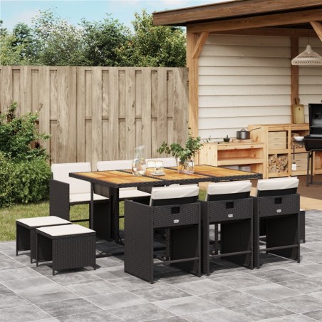 Ensemble à manger de jardin 11 pcs coussins noir résine tressée 513590513590