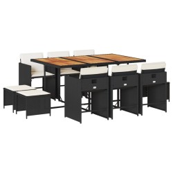 Ensemble à manger de jardin 11 pcs coussins noir résine tressée 513590513590