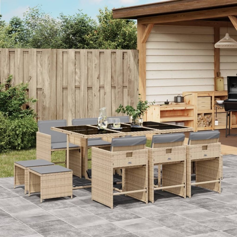 Ensemble à manger de jardin et coussins 11 pcs mélange beige 513591513591