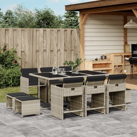 Ensemble à manger de jardin 11pcs avec coussins gris poly rotin 513592513592