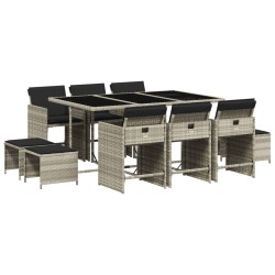 Ensemble à manger de jardin 11pcs avec coussins gris poly rotin 513592513592