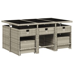 Ensemble à manger de jardin 11pcs avec coussins gris poly rotin 513592513592