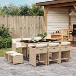 Ensemble à manger de jardin et coussins 11 pcs beige poly rotin 513593513593