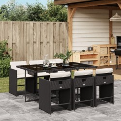 Ensemble à manger de jardin coussins 7pcs Noir Résine tressée 513594513594