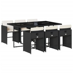 Ensemble à manger de jardin coussins 7pcs Noir Résine tressée 513594513594