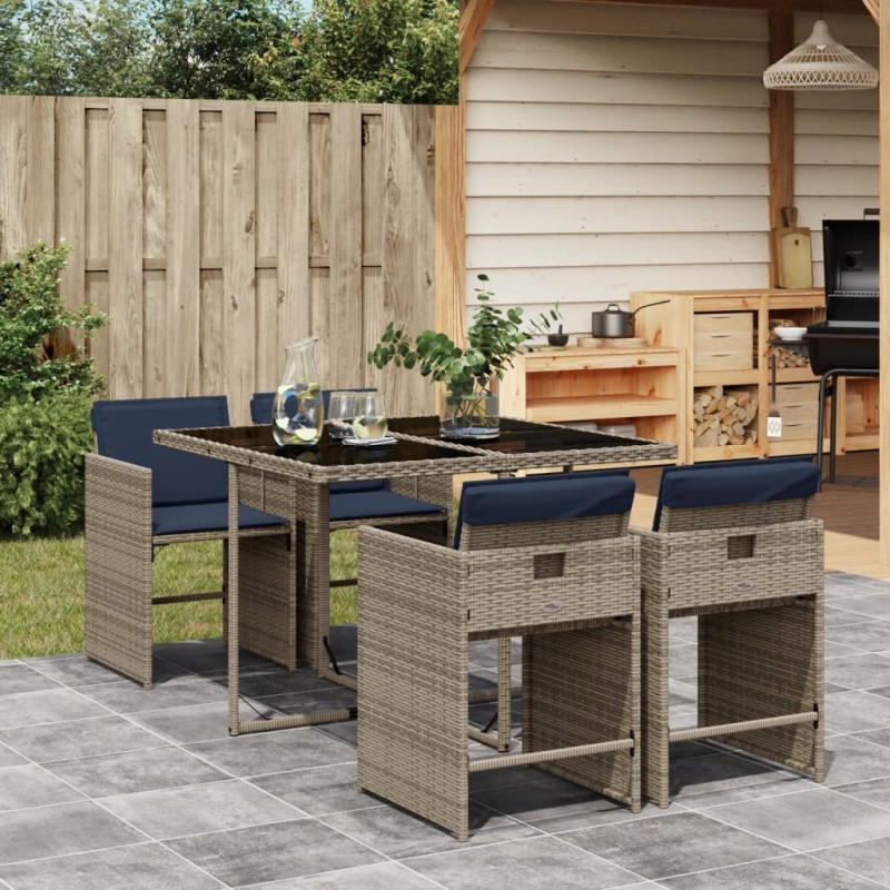 Ensemble à manger de jardin 5 pcs coussins gris résine tressée 513595513595