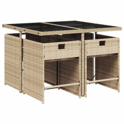 Ensemble à manger de jardin coussins 5 pcs mélange beige rotin 513597513597