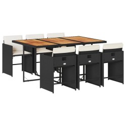 Ensemble à manger de jardin coussins 7pcs Noir Résine tressée 513599513599