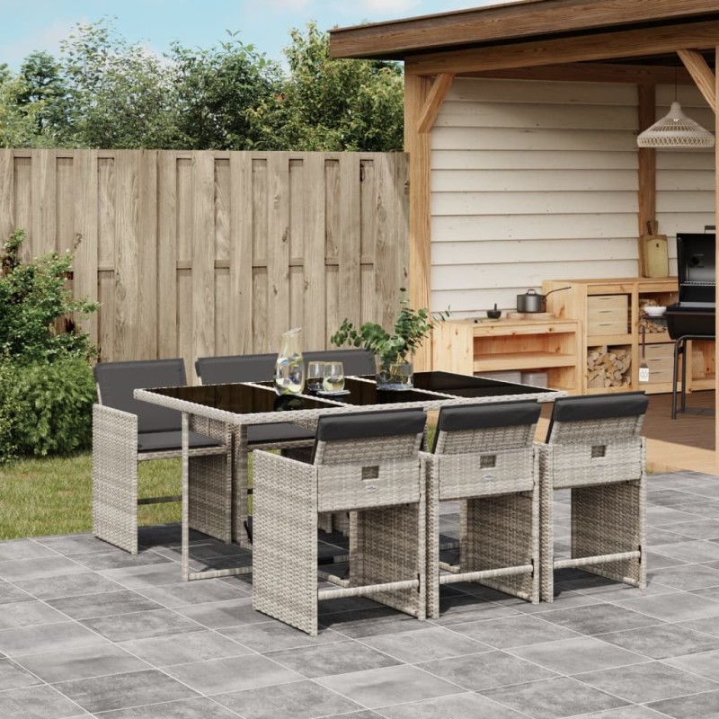 Ensemble à manger de jardin et coussins 7 pcs gris clair rotin 513601513601