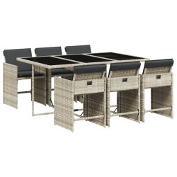 Ensemble à manger de jardin et coussins 7 pcs gris clair rotin 513601513601