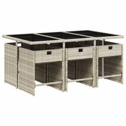 Ensemble à manger de jardin et coussins 7 pcs gris clair rotin 513601513601
