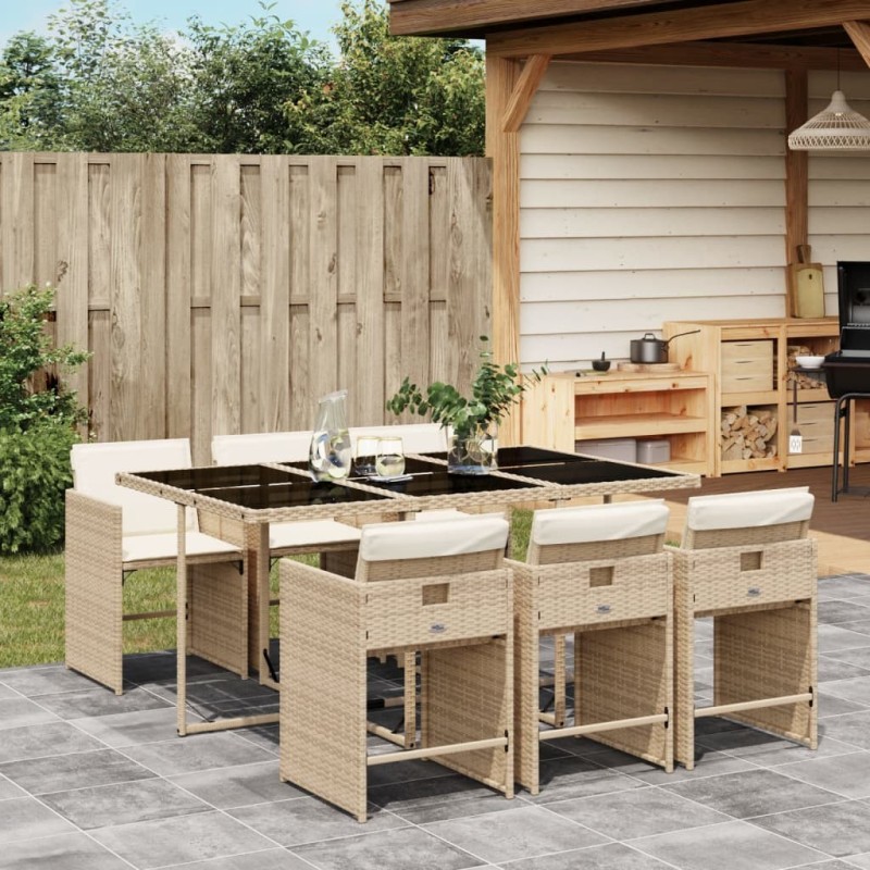 Ensemble à manger de jardin et coussins 7 pcs beige poly rotin 513602513602