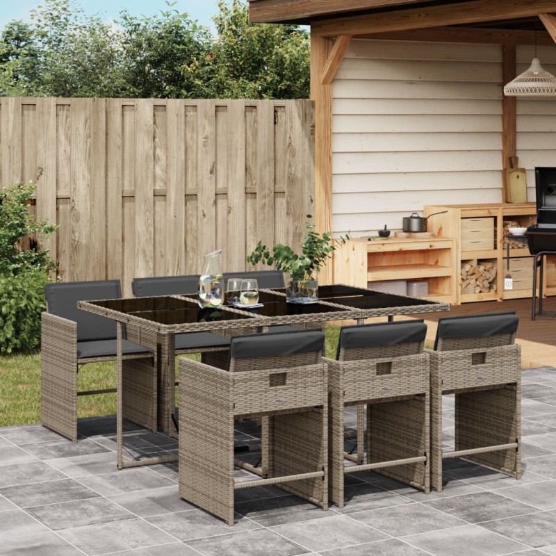 Ensemble à manger de jardin et coussins 7 pcs gris rotin 513604513604