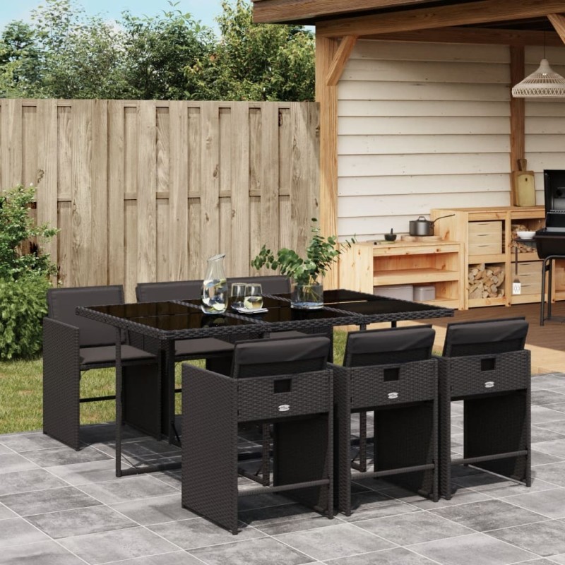 Ensemble à manger de jardin coussins 7pcs Noir Résine tressée 513605513605
