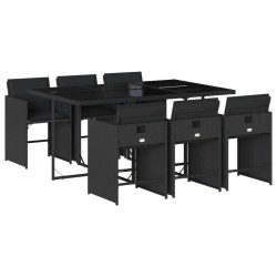 Ensemble à manger de jardin coussins 7pcs Noir Résine tressée 513605513605