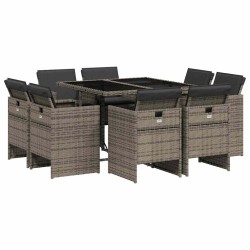 Ensemble à manger de jardin 9 pcs coussins gris résine tressée 513606513606