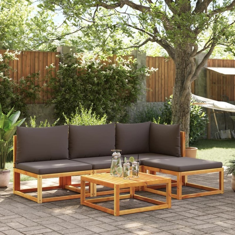 Ensemble de canapés de jardin 5 pièces avec coussins en bois d'acacia et corde 513628513628