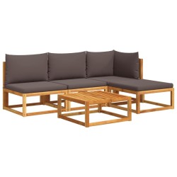 Ensemble de canapés de jardin 5 pièces avec coussins en bois d'acacia et corde 513628513628