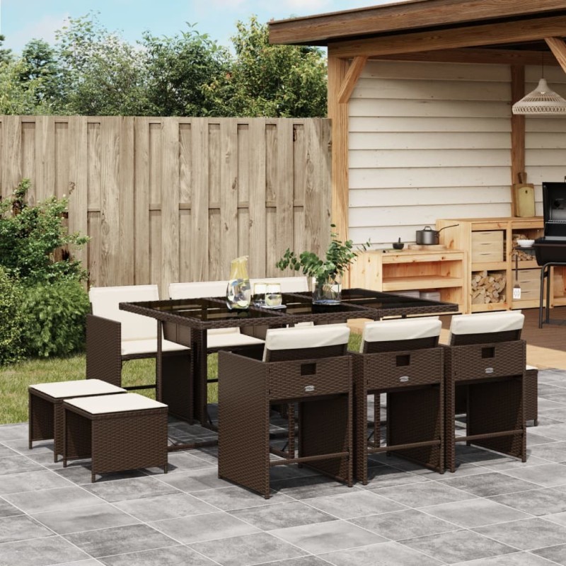 Ensemble à manger de jardin et coussins 11 pcs marron rotin 513662513662