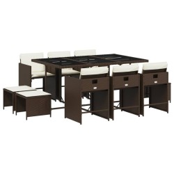Ensemble à manger de jardin et coussins 11 pcs marron rotin 513662513662