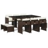 Ensemble à manger de jardin et coussins 11 pcs marron rotin 513662513662