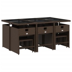 Ensemble à manger de jardin et coussins 11 pcs marron rotin 513662513662
