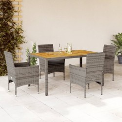 Ensemble à manger de jardin et coussins 5 pcs gris rotin acacia 513664513664