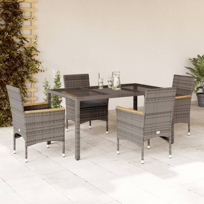 Ensemble à manger de jardin et coussins 5 pcs gris rotin verre 513665513665