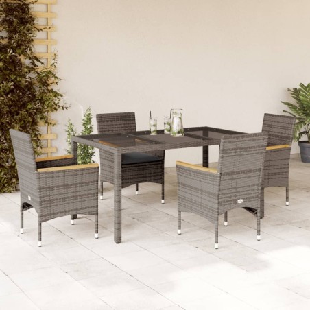 Ensemble à manger de jardin et coussins 5 pcs gris rotin verre 513665513665