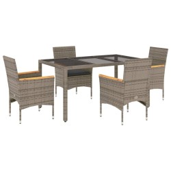 Ensemble à manger de jardin et coussins 5 pcs gris rotin verre 513665513665