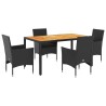 Ensemble à manger de jardin et coussins 5 pcs noir rotin acacia 513667513667