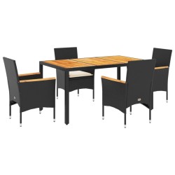 Ensemble à manger de jardin et coussins 5 pcs noir rotin acacia 513668513668