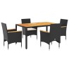 Ensemble à manger de jardin et coussins 5 pcs noir rotin acacia 513668513668