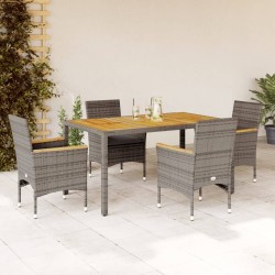 Ensemble à manger de jardin et coussins 5 pcs gris rotin acacia 513669513669