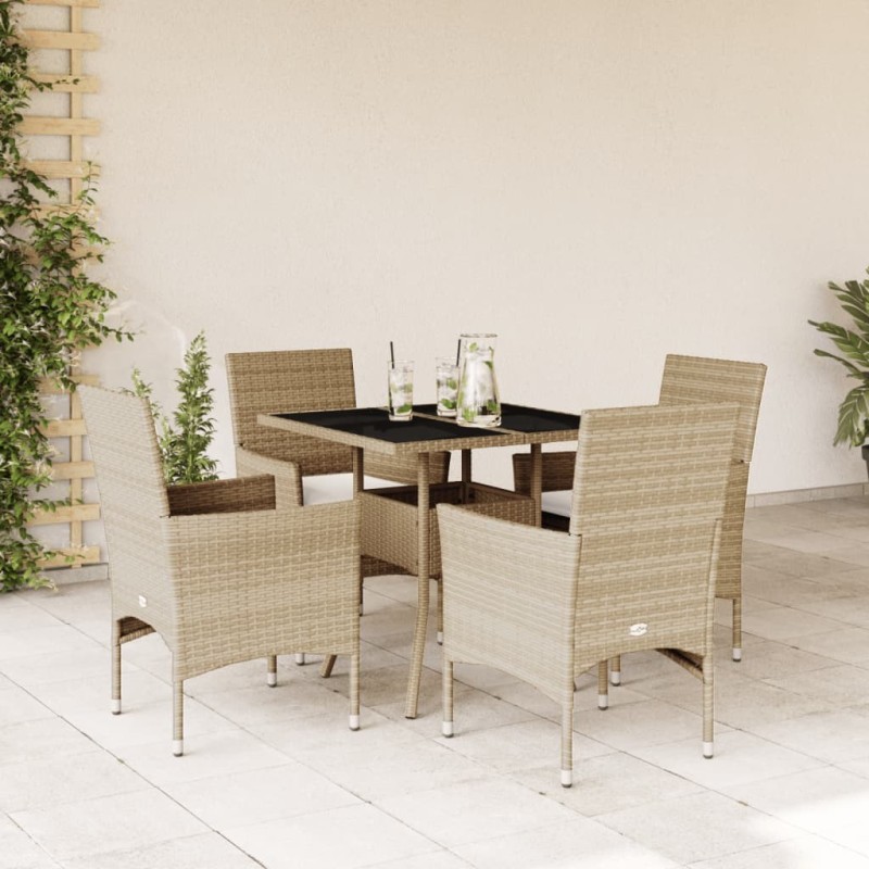 Ensemble à manger de jardin et coussins 5 pcs beige rotin verre 513670513670