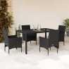 Ensemble à manger de jardin et coussins 5 pcs noir rotin verre 513671513671