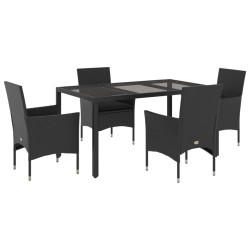 Ensemble à manger de jardin et coussins 5 pcs noir rotin verre 513671513671