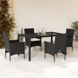 Ensemble à manger de jardin et coussins 5 pcs noir rotin verre 513673513673