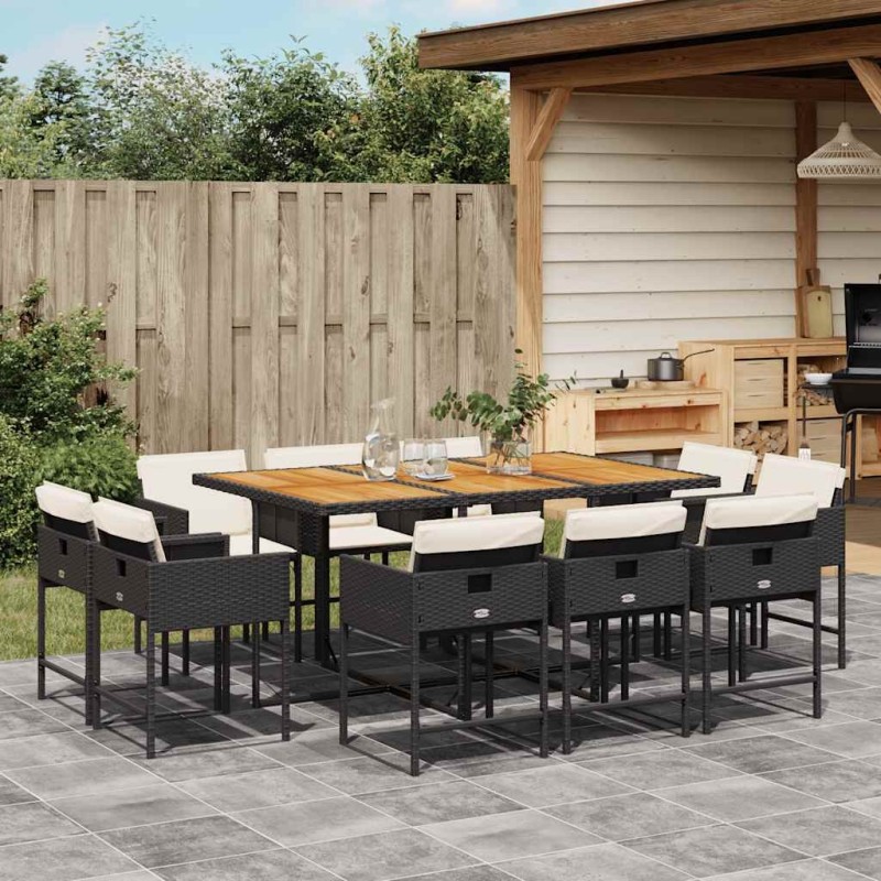 Ensemble à manger de jardin 11 pcs coussins noir résine tressée 513675513675