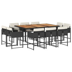 Ensemble à manger de jardin 11 pcs coussins noir résine tressée 513675513675