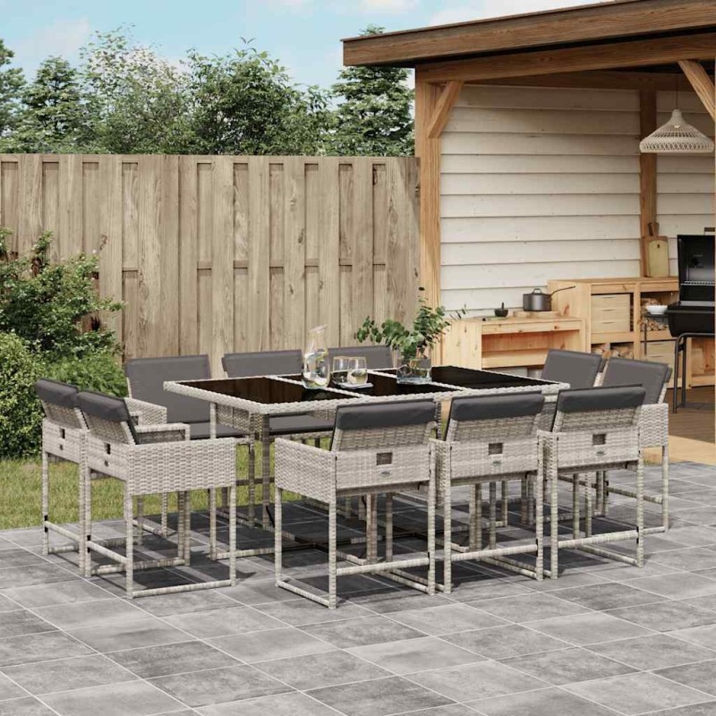 Ensemble à manger de jardin 11pcs avec coussins gris poly rotin 513677513677