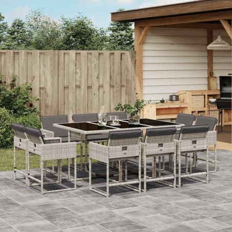 Ensemble à manger de jardin 11pcs avec coussins gris poly rotin 513677513677