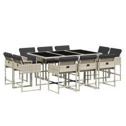 Ensemble à manger de jardin 11pcs avec coussins gris poly rotin 513677513677