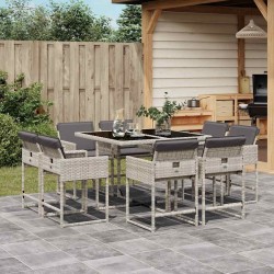 Ensemble à manger de jardin et coussins 9 pcs gris clair rotin 513680513680
