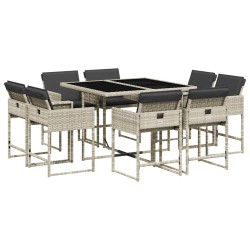 Ensemble à manger de jardin et coussins 9 pcs gris clair rotin 513680513680
