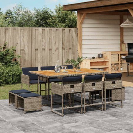 Ensemble à manger de jardin 11 pcs coussins gris résine tressée 513681513681