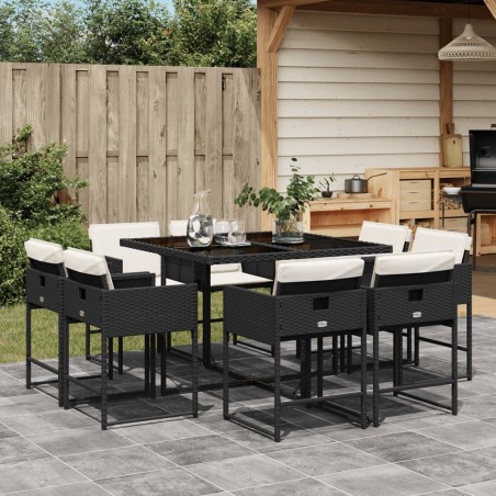 Ensemble à manger de jardin 9pcs coussins noir résine tressée 513682513682
