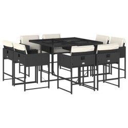 Ensemble à manger de jardin 9pcs coussins noir résine tressée 513682513682