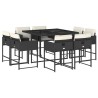 Ensemble à manger de jardin 9pcs coussins noir résine tressée 513682513682